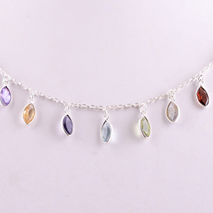 Collar de Plata de Ley 925 hecho a mano de diseño clásico al por mayor para mujer, cadenas finas de lujo con piedras preciosas mixtas - Product Image 2