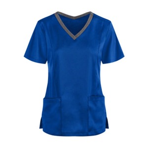Uniforme d'allaitement pour femmes, été, couleur unie, manches courtes, col en V, chemisier avec poches - Product Image 4