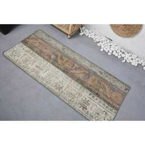 2x4.5 ft Vintage Rug, <b>Brown</b> Polka dot Turkish <b>Wool</b> Rug - Product Image 4