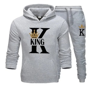 Conjunto de sudadera con capucha para hombre y mujer, traje de pareja estampado con capucha, ropa deportiva 2024, nuevo KING QUEEN, lana holgada para Otoño e Invierno - Product Image 1