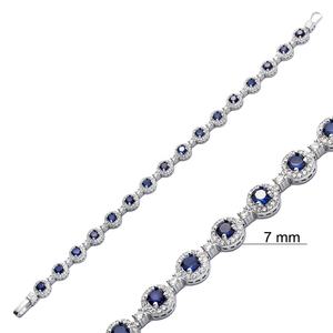 Sparkle Sapphire CZ forma redonda pulsera de tenis 925 Plata joyería fina hecha a mano turca al por mayor - Product Image 2