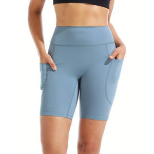 Shorts de cycliste taille haute pour femmes, shorts de yoga bleus, shorts de sport, vêtements de sport extensibles, bas de compression doux pour l'entraînement et la remise en forme - Product Image 4
