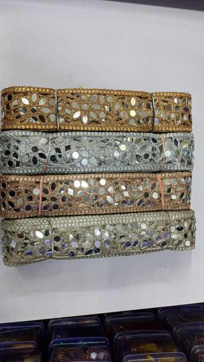 Custom Made Mirror Work Embroidered Laces in Crescent & Curly Designed Border Designs and in One Colour for Wedding Dresses