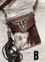 Dompet Tas Selempang Mewah Koboi Tanduk Panjang Terlaris Unisex, Casing Ponsel, Barang Baru, Bordir Tangan, Hiasan Manik-Manik
