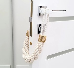 Door Stop Thick Rope..Braided Chunky White Cotton Rope..Gold Rope Accent..<b>Nautical</b> Decor - Product Image 1