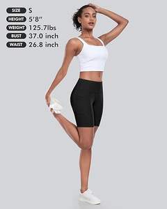 Short de motard pour femmes avec poches Taille haute Contrôle du ventre Spandex Workout Yoga Athletic Gym Shorts - Product Image 5