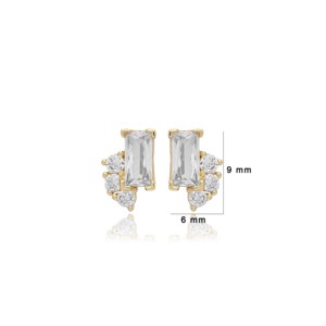 Tiny Clear Zircon Stone Baguette Charm Earrings Turkish Handmade Gold Plated 925 Sterling <b>Silver</b> Jewelry for Party & Gift - Product Image 2