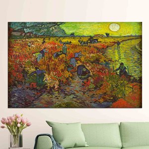 Tableau imprimé sur toile : Van Gogh 'Vignoble rouge', décoration élégante pour la maison, toile encollée - Product Image 1