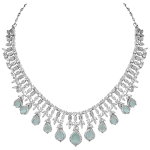 Silver Plated AD Jewelry Set, Silver AD Necklaces Set, Modern Jewelry, Trendy Jewelry, AD Jewelry Set for Women, <b>Brass</b>, Plateado - Product Image 4