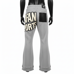 Pantalones Jogger Premium para Hombre en Felpa de Poliéster de 300 GSM en Gris con Apliques y Lavado a la Piedra - Product Image 3