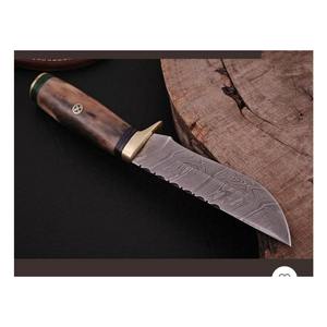 Cuchillo de Caza de Acero de Damasco Hecho a Mano con Mango de Hueso y Madera, Tamaño Personalizado, Cuchillo de Caza de Hoja Fija, Cuchillo de Despellejar para Acampar - Product Image 6
