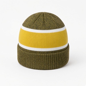 Gorro de punto Iota verde oliva y amarillo dorado, bordado con letras griegas 1963, gorro de invierno cálido y casual con puño a rayas para fraternidad - Product Image 4