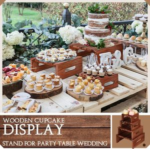 Soporte de exhibición de cupcakes de madera OEM, soporte decorativo para postres, aperitivos, pasteles, soporte de caja de madera rústica, bandeja Base elevadora para boda - Product Image 6