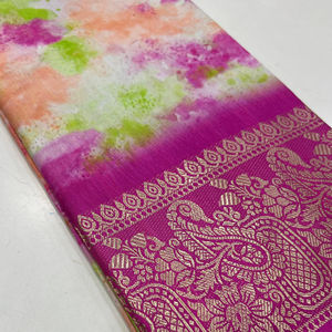 Nouveau lancement élégant soie Faux Georgette Border Sarees avec beau motif floral écologique extensible pour les bandanas ethniques - Product Image 1