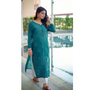 Top de verano de tendencia de diseñador elegante con Bordado de hilo de algodón y Ropa Étnica Plazo a juego para mujer - Product Image 1