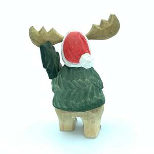 YEEYAYA Escultura de Madera Tallada a Mano, Figura de Alce, Ciervo, Reno Navideño, Juguete Coleccionable de Madera Hecho a Mano - Product Image 1