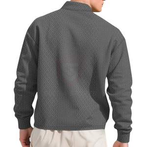 Polo de Manga Larga para Hombre, Tejido de Gofre Texturizado, Gris, Informal, para Otoño, Mezcla de Algodón, Logotipo Personalizado, Suéter Elegante para Uso Diario - Product Image 2