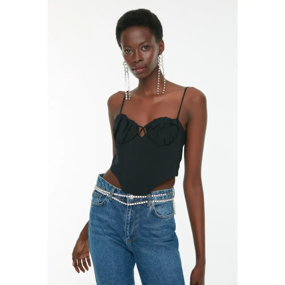 Jacquard Party Crop Top Shirt Fitted OEM Women Black Fashion Forward Crop Spaghetti Strap Casual Custom Summer Viscose Mix