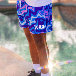 Shorts en tissu peigné respirant et écologique pour homme, avec impression numérique vintage, entrejambe de 6 pouces, en polyester à séchage rapide, modèle OEM - Product Image 4