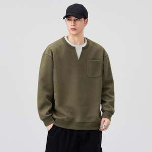 Sweat-shirt à col rond pour homme, manches longues, ample, avec poche plaquée, t-shirt pour le printemps et l'automne, tout-aller - Product Image 4