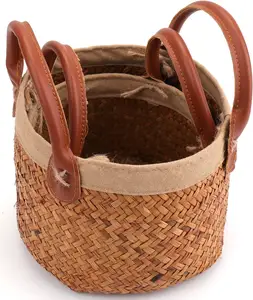水葫芦柳条储物篮带手柄手工编织篮嵌套柳条篮套装防水编织篮