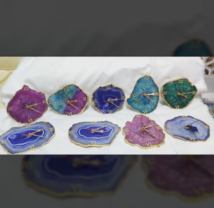 INCREÍBLE RELOJ DE ÁGATA CON SOPORTE DE MADERA/Relojes de mesa de posavasos de ágata galvanizada natural/RELOJES DE MESA DE ÁGATA VERDE - Product Image 6