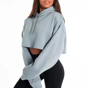 Top corto personalizado para mujer, sudaderas con capucha de manga larga, estilo único, precio razonable, ropa de gimnasio de calidad premium, sudadera recortada para mujer - Product Image 3