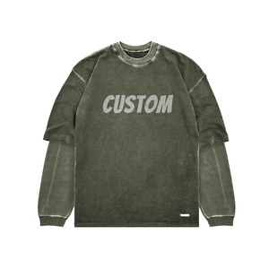 OEM Custom Logo 100% Cotton T Shirt Washed <b>Long</b> Sleeve <b>Tshirt</b> Blank Custom Distressed Tee <b>Long</b> Sleeve Shirts for Men - Product Image 4
