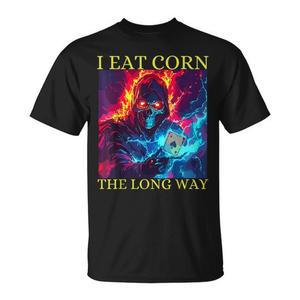 Camiseta con meme de calavera y esqueleto 'Comiendo maíz de la forma correcta' - Camiseta promocional divertida - Product Image 1