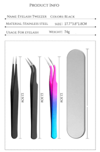 Juego de pinzas para cejas y pestañas de acero inoxidable de buena calidad al por mayor de ANAAIF, pinzas rectas curvas y puntiagudas para depilación - Product Image 5