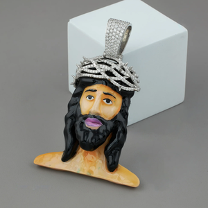 Lujo Unisex 925 plata esterlina Moissanite diamante colgante personalizado cara diseño sólido Hip Hop joyería Moissanite colgante - Product Image 2