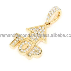 14K Solid Gold Trendy Fashion <b>Necklaces</b> for Kids Custom Iced Small Block Letter <b>Name</b> Symbol Natural Diamond Fine <b>Pendants</b> Charms - Product Image 3