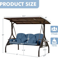 Lit balançoire d'extérieur 3 places personnalisé avec auvent en polycarbonate, imperméable et robuste, convertible en lit pour maison d'hôtes et villa