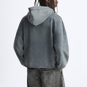 Conjunto de Sudadera con capucha recortada con gráfico desgastado y pantalones vaqueros de pierna ancha holgados Ropa de calle vintage con lavado ácido Traje unisex de gran tamaño - Product Image 4