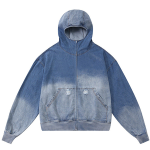 Venta al por mayor de alta calidad 100% de algodón Denim Hoodie ácido lavado Vintage ropa de entrenamiento gota hombro Oversized Hoodie pantalones de chándal 6XL - Product Image 2