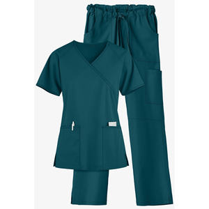 Conjuntos de fregado cómodos para mujer, uniformes fáciles de limpiar, camisa con cuello en V, pantalón con cordón, conjuntos médicos personalizables para Hospital, venta al por mayor - Product Image 3