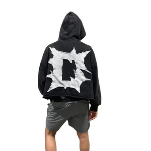 เสื้อมีฮู้ดผ้าดิบสำหรับผู้ชายเสื้อครอปแบบตัดขอบที่ซีดจางมีกระเป๋า - Product Image 5