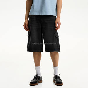 กางเกงขาสั้นผ้ายีนส์เอวกลางแบบฟอกกรดของผู้ชายกางเกงผ้าฝ้าย100% ระบายอากาศและพิมพ์ลายความทุกข์มีโลโก้ - Product Image 4