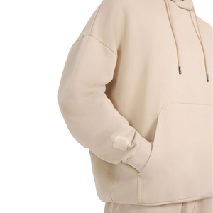 Sweat à capuche oversize en coton, décontracté, à manches longues, épaules tombantes, broderie 3D sur le devant, teint uni, prix de gros - Product Image 3