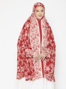 Hijab con estampado Floral rojo encantador de Namaz Dupatta de estilo étnico indio de la mejor calidad para mujeres y niñas, rayón suave, musulmán tradicional - Product Image 2
