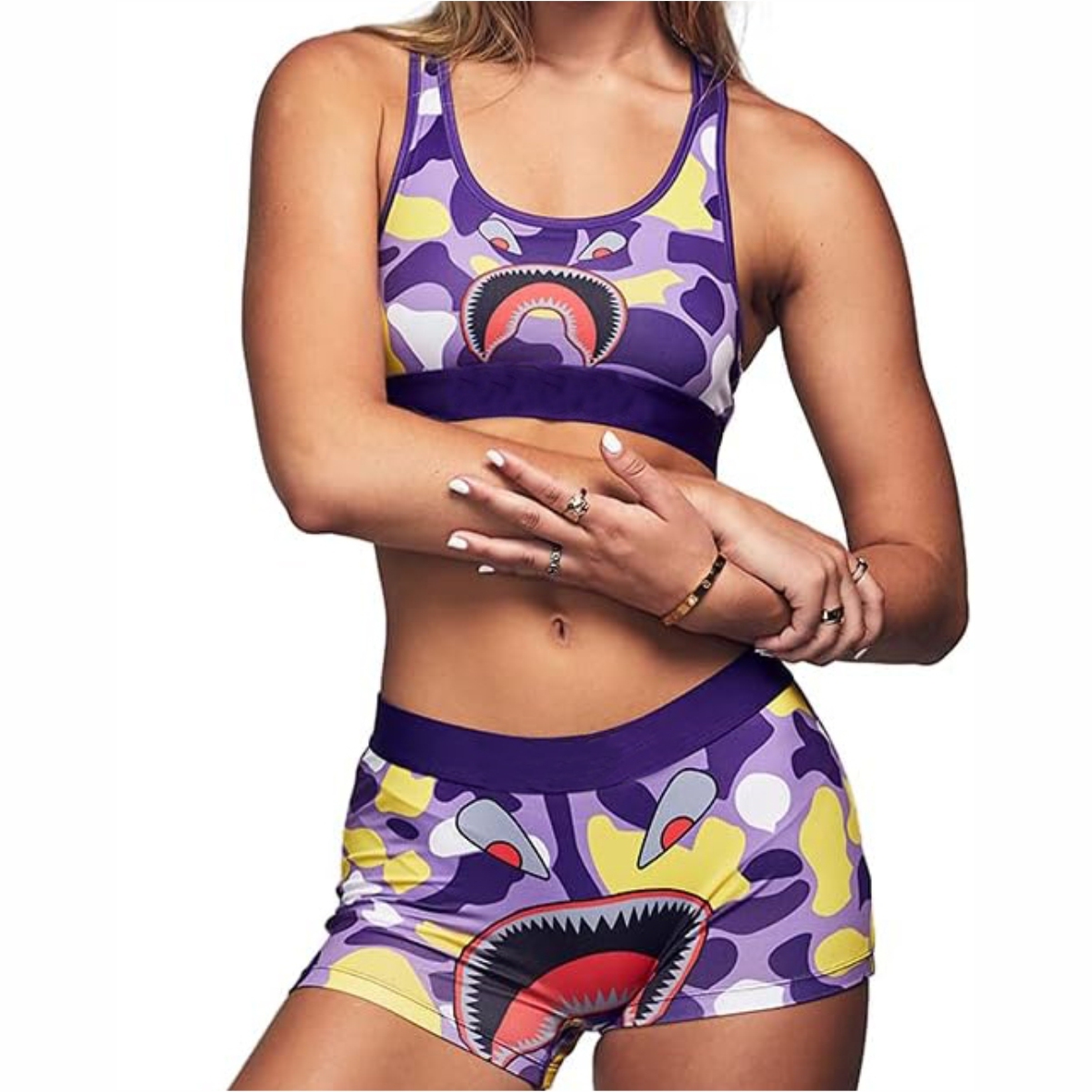 Women's Two-Piece Sportswear Fitness Yoga Set Breathable Polyester Shorts Matching Sports Bra Front Anti-Bacterial Eco-Friendly