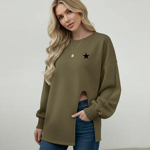 Sudadera de algodón con logotipo personalizado impreso con puño acanalado para mujer - Product Image 1