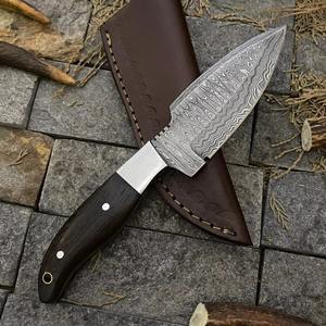 Couteau de chasse et de camping en plein air en acier damassé fait à la main avec gaine en cuir à lame fixe supporté par OEM nouveau couteau de Cowboy de conception - Product Image 4