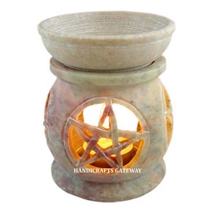 Quemador de aceite aromático de esteatita con el mejor diseño de tallado indio, forma redonda, acabado fino, pulido, el mejor exportador para decoración del hogar - Product Image 1