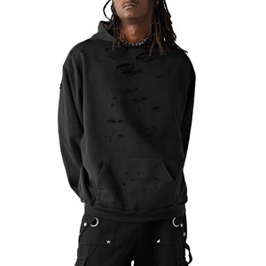 Sudadera con capucha de gran tamaño bordada serigrafiada personalizada para hombre invierno pesado 100% algodón Sudadera con capucha desgastada negra con OEM - Product Image 1