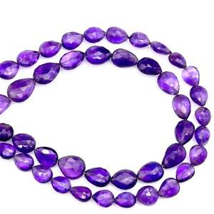 Cuentas de piedras preciosas con forma de pera facetadas de amatista Natural púrpura de 8 \ "para la fabricación de joyas con cuentas de piedra únicas - Product Image 1