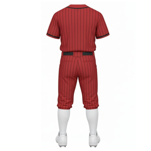 Seragam Baseball Profesional dengan Permintaan Tinggi |   Jersey Kancing Penuh dengan Garis Merah & Hitam Sublimasi dengan Celana - Product Image 3