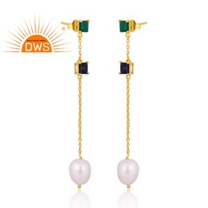 Vente chaude en argent Sterling plaqué or 18 carats naturel multi pierres précieuses boucle d'oreille conception personnalisée bijoux pour les femmes cadeau pour elle - Product Image 3