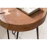 Table d'appoint Indiana élégante et contemporaine en bois massif de Sheesham, finition pierre écologique, meuble de décoration intérieure pour salon