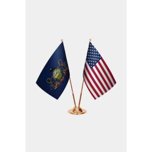 Pennsylvania & U.S. Custom Desk <b>Flag</b> Set with Digital Printing Satin Plastic Polyester Metal <b>Pole</b> with Custom Logo - Product Image 2